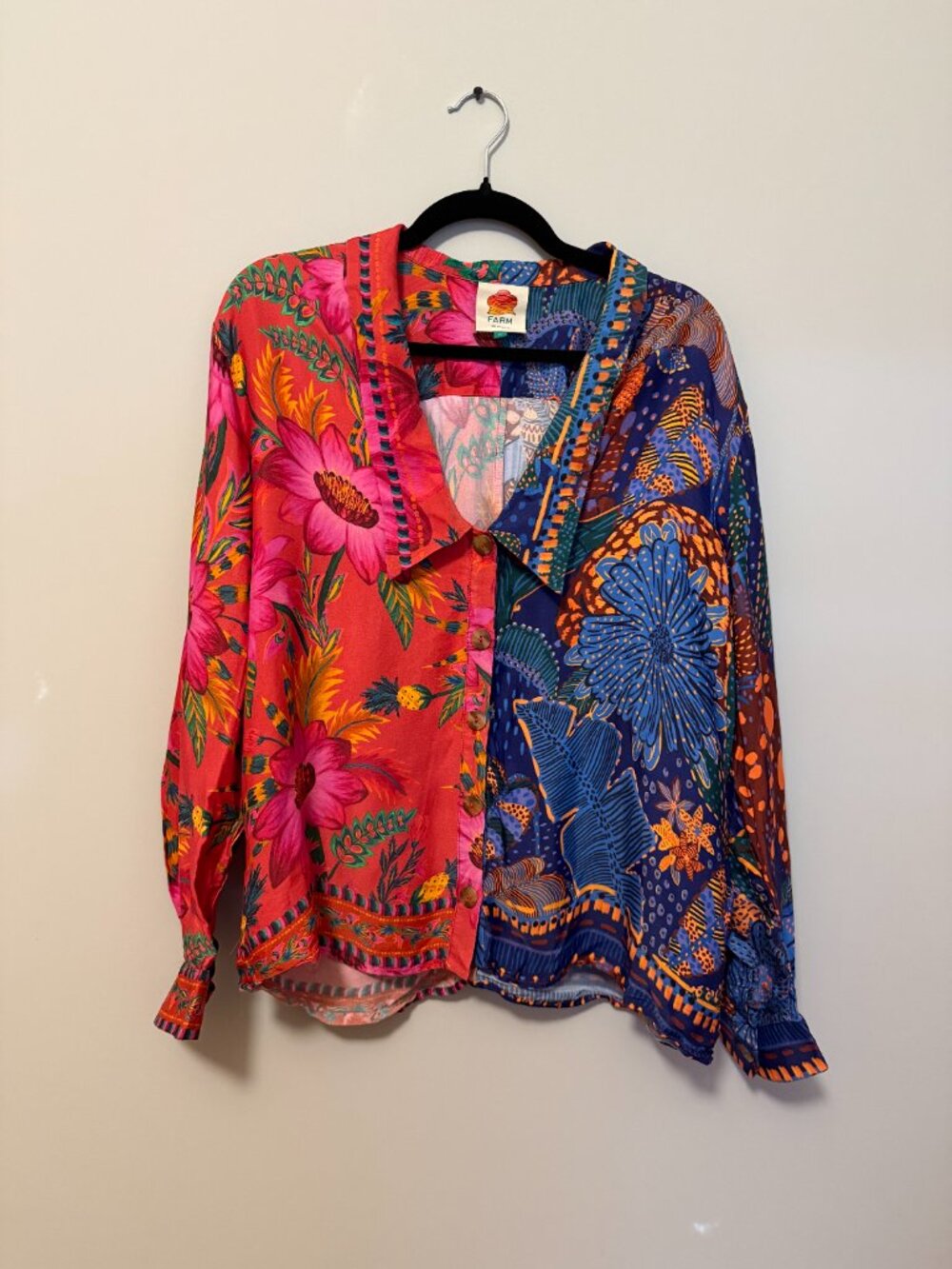 Farm Rio Mixed Print Long Sleeve Button-Down Shirt Tropical Floral Sold Out XL